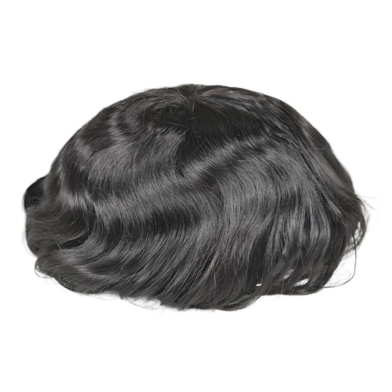 Voloria Hair Men's Toupee Mono Base with PU 100% Indian Human Hair System NPU 8x6 8x7 9x7 10x8 inch Base Size Toupee for Men Natural Black Hair