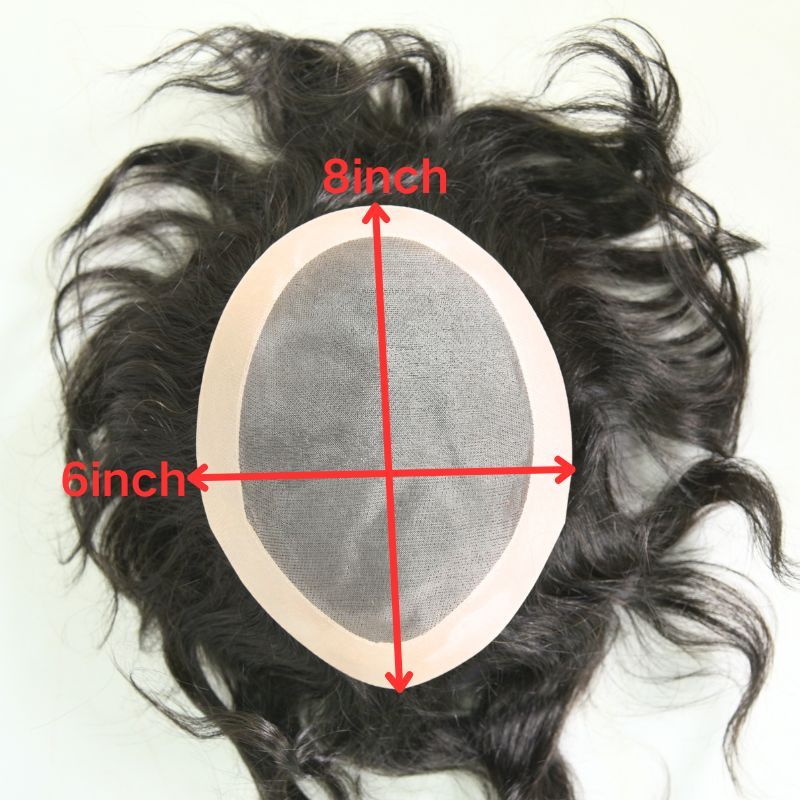 Voloria Hair Men's Toupee Mono Base with PU 100% Indian Human Hair System NPU 8x6 8x7 9x7 10x8 inch Base Size Toupee for Men Natural Black Hair