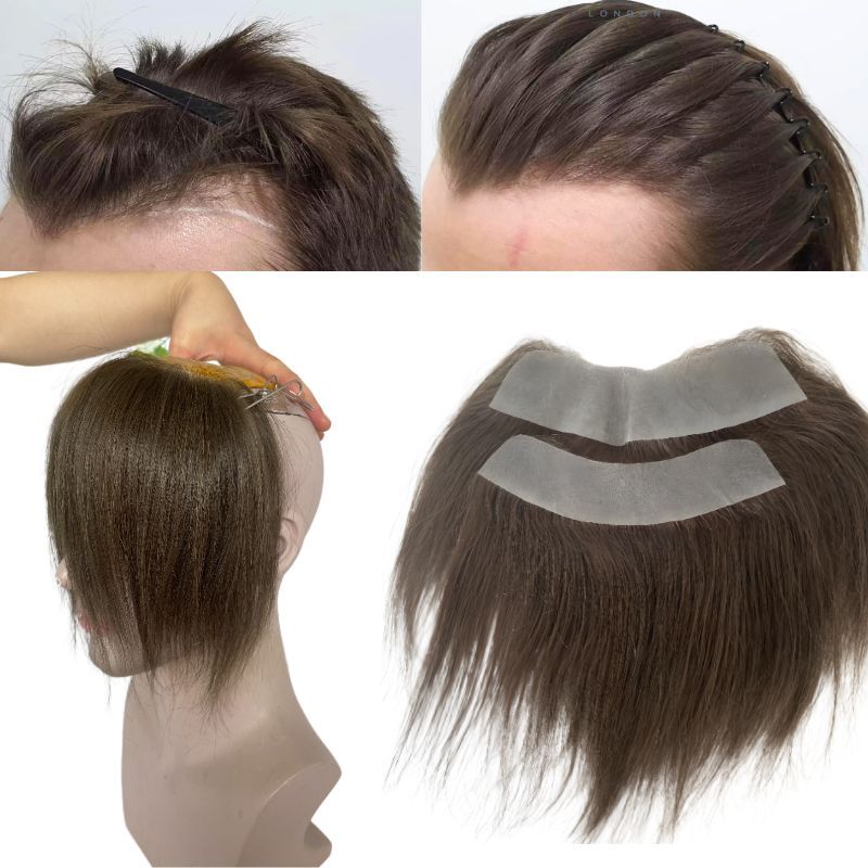 Men's Toupee 100%European Hair System V Shape Human Hairline Toupee For Men Replacement System V Frontal Toupee Thin Skin PU 6inch