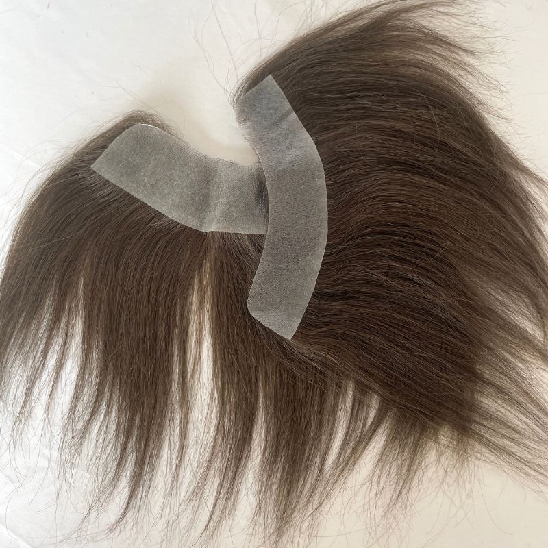 Men Frontal Hairline Toupee 100% Human Hair Skin PU Man Hairpieces Topper For Natural Hairline Replaceme #4 Medium Brown Color Toupee For Men Replacement System V Frontal Toupee 4x18CM