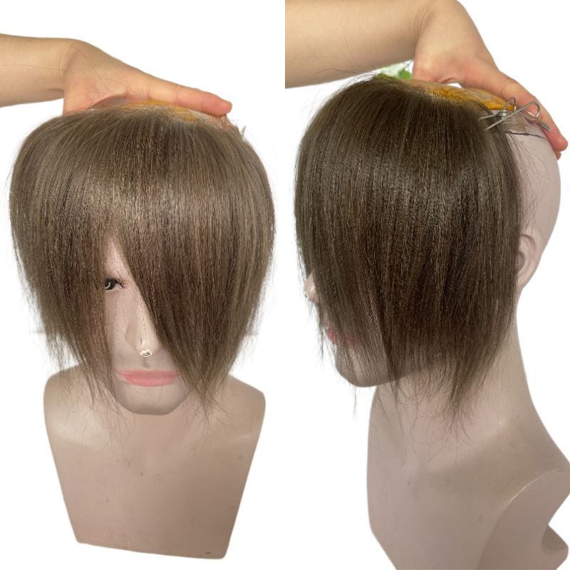 Men Frontal Hairline Toupee 100% Human Hair Skin PU Man Hairpieces Topper For Natural Hairline Replaceme #4 Medium Brown Color Toupee For Men Replacement System V Frontal Toupee 4x18CM