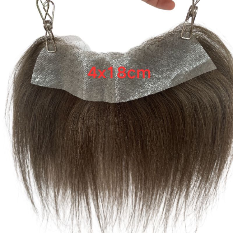 Men Frontal Hairline Toupee 100% Human Hair Skin PU Man Hairpieces Topper For Natural Hairline Replaceme #4 Medium Brown Color Toupee For Men Replacement System V Frontal Toupee 4x18CM