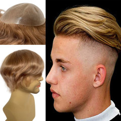 Men's Toupee Color #21 Ultra Thin Skin Men Hairpiece 100% European Human Hair Replacement for Men Hair System 10x8 Full PU V-looped Hair