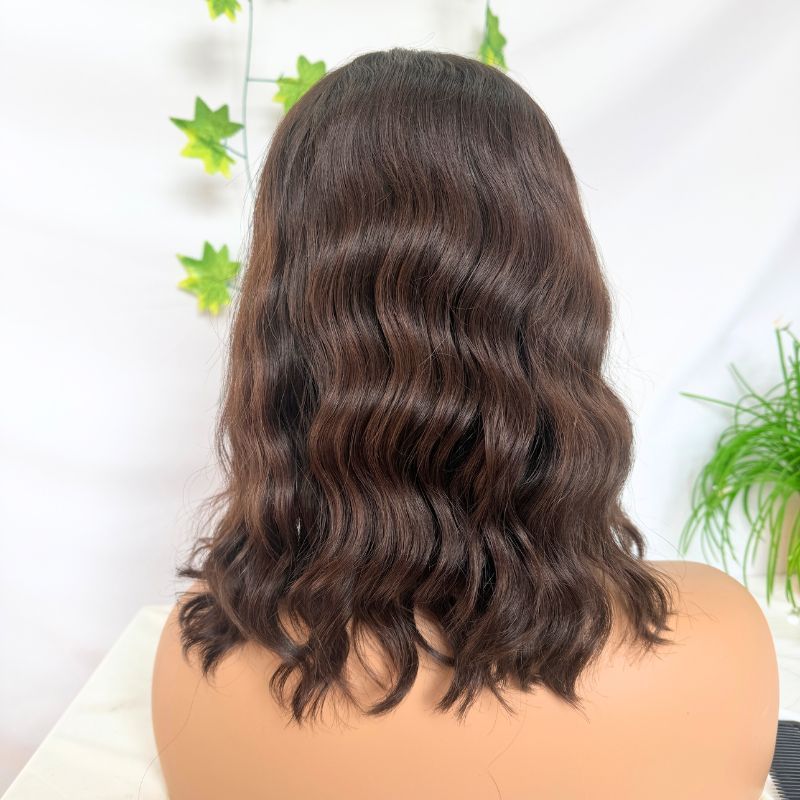 Women Toupee 12A 5x5 Silk Top Based Full Lace Bob Short Wig for Women 100% Human Hair Wigs Glueless Loose Wavy Natural Brown Hair 12 Inch Hair Toppers