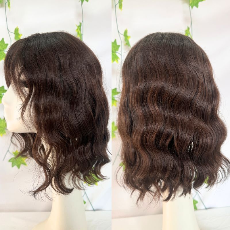 Women Toupee 12A 5x5 Silk Top Based Full Lace Bob Short Wig for Women 100% Human Hair Wigs Glueless Loose Wavy Natural Brown Hair 12 Inch Hair Toppers