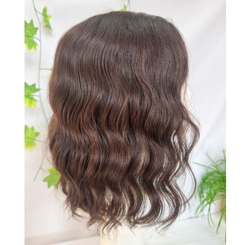 Women Toupee 12A 5x5 Silk Top Based Full Lace Bob Short Wig for Women 100% Human Hair Wigs Glueless Loose Wavy Natural Brown Hair 12 Inch Hair Toppers