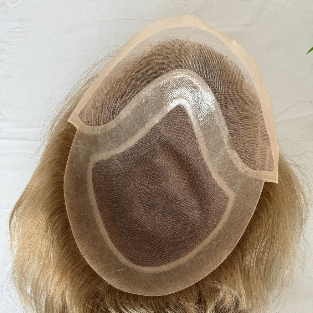 Men's Toupee 10×8 Wigs Human Hair Men's Toupee Mono Lace with PU Base Men's Hair 613 Blonde Color European 100% Human Monofilament Hair System