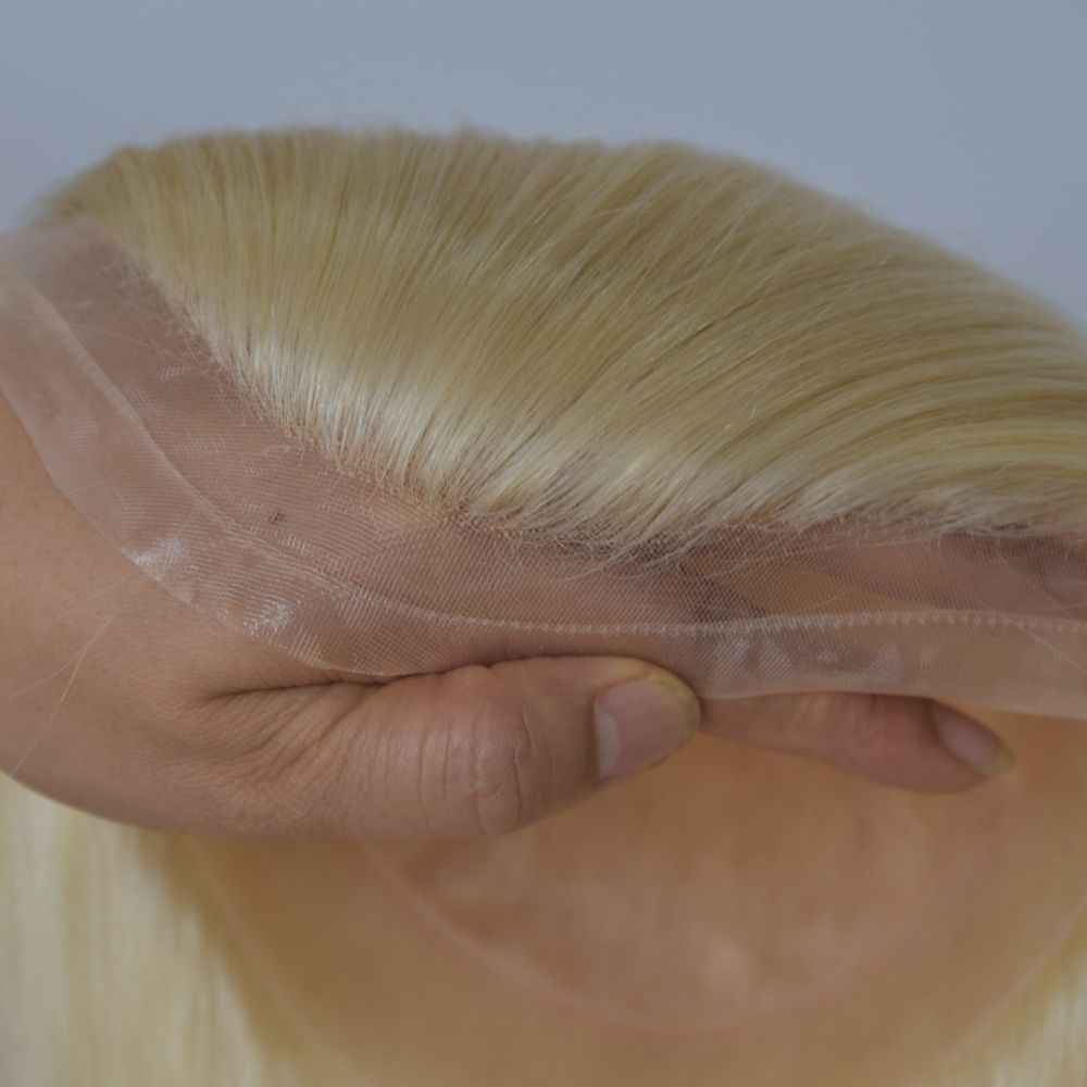 Men's Toupee 10×8 Wigs Human Hair Men's Toupee Mono Lace with PU Base Men's Hair 613 Blonde Color European 100% Human Monofilament Hair System