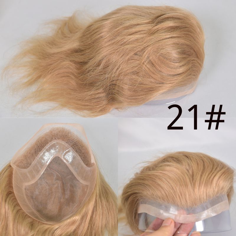 Men's Toupee 10×8 Wigs Human Hair Men's Toupee Mono Lace with PU Base Men's Hair 613 Blonde Color European 100% Human Monofilament Hair System