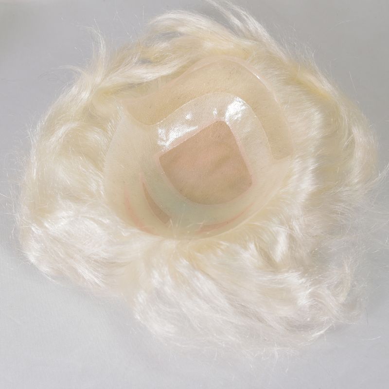 Men's Toupee  French Lace Front  Fine Mono Hairpiece With Lace Front and Skin PU Around Mens Toupee 100% Human Hair Piece Durable Hair System For Men Natural Hairline 8x10