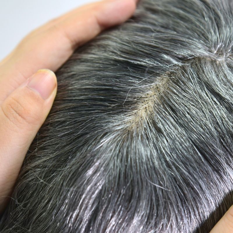 Men's Toupee  French Lace Front  Fine Mono Hairpiece With Lace Front and Skin PU Around Mens Toupee 100% Human Hair Piece Durable Hair System For Men Natural Hairline 8x10