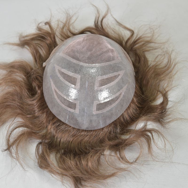 Men's Toupee  French Lace Front  Fine Mono Hairpiece With Lace Front and Skin PU Around Mens Toupee 100% Human Hair Piece Durable Hair System For Men Natural Hairline 8x10