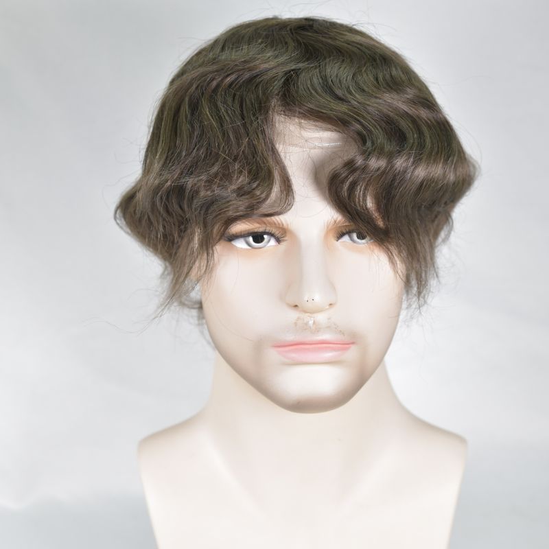 Men's Toupee  French Lace Front  Fine Mono Hairpiece With Lace Front and Skin PU Around Mens Toupee 100% Human Hair Piece Durable Hair System For Men Natural Hairline 8x10