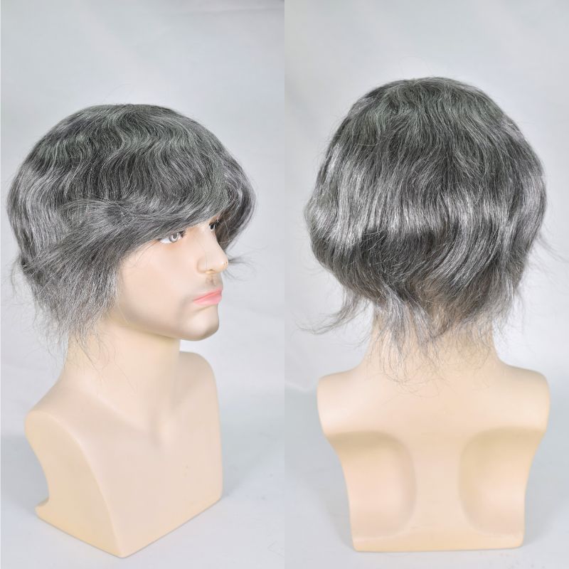 Men's Toupee  French Lace Front  Fine Mono Hairpiece With Lace Front and Skin PU Around Mens Toupee 100% Human Hair Piece Durable Hair System For Men Natural Hairline 8x10