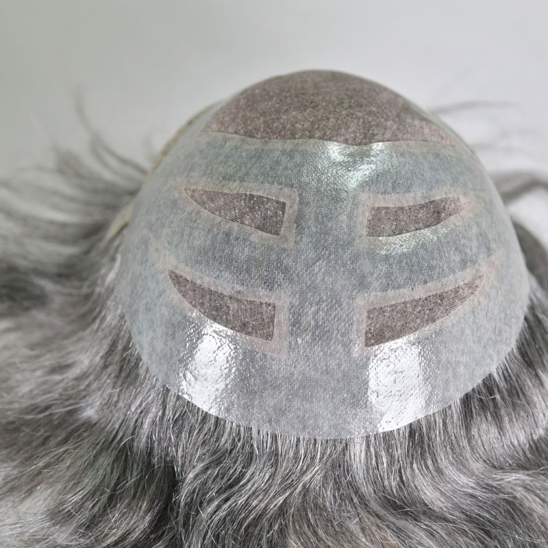 Men's Toupee  French Lace Front  Fine Mono Hairpiece With Lace Front and Skin PU Around Mens Toupee 100% Human Hair Piece Durable Hair System For Men Natural Hairline 8x10