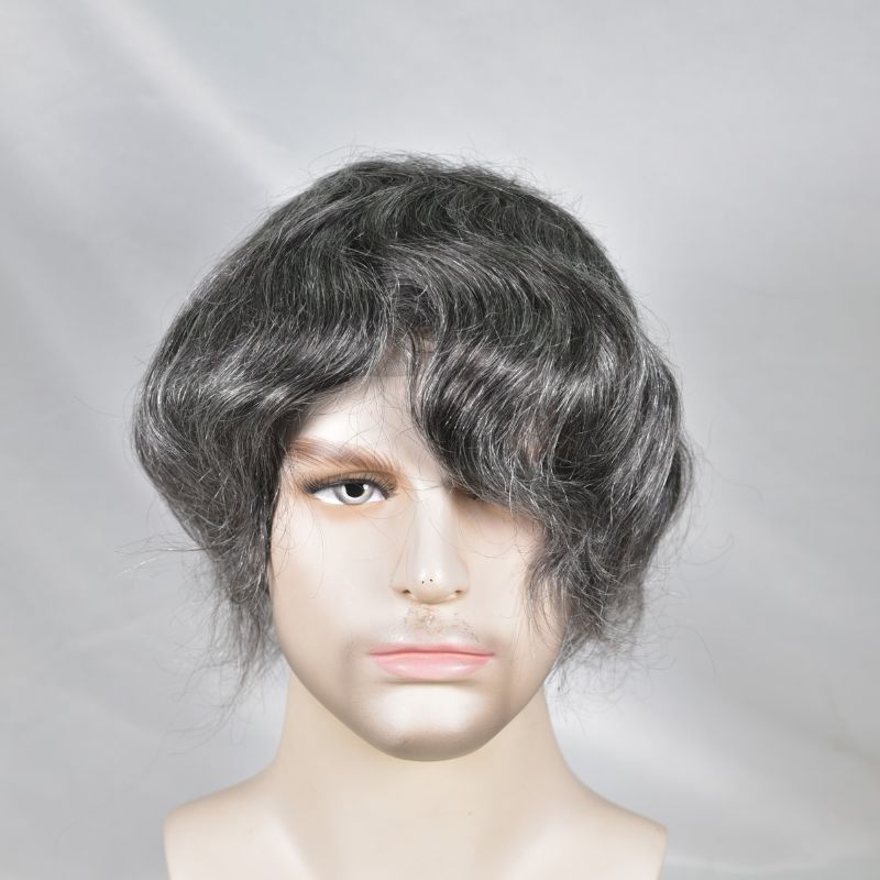 Men's Toupee  French Lace Front  Fine Mono Hairpiece With Lace Front and Skin PU Around Mens Toupee 100% Human Hair Piece Durable Hair System For Men Natural Hairline 8x10