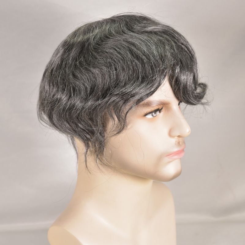Men's Toupee  French Lace Front  Fine Mono Hairpiece With Lace Front and Skin PU Around Mens Toupee 100% Human Hair Piece Durable Hair System For Men Natural Hairline 8x10