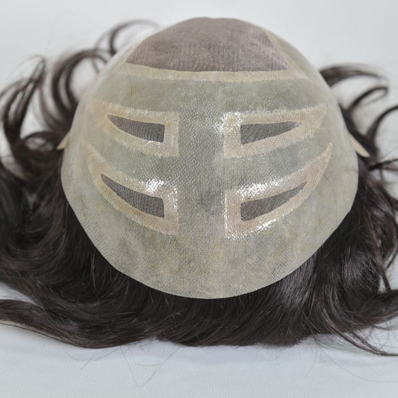Men's Toupee  French Lace Front  Fine Mono Hairpiece With Lace Front and Skin PU Around Mens Toupee 100% Human Hair Piece Durable Hair System For Men Natural Hairline 8x10