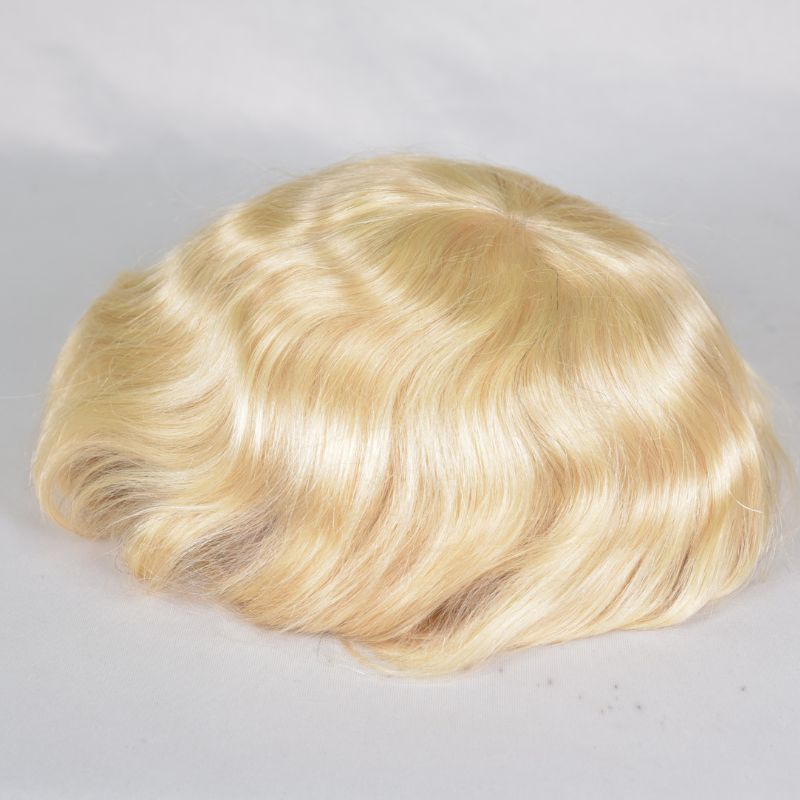Men's Toupee  French Lace Front  Fine Mono Hairpiece With Lace Front and Skin PU Around Mens Toupee 100% Human Hair Piece Durable Hair System For Men Natural Hairline 8x10