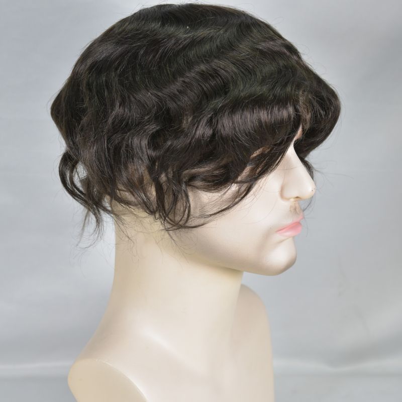 Men's Toupee  French Lace Front  Fine Mono Hairpiece With Lace Front and Skin PU Around Mens Toupee 100% Human Hair Piece Durable Hair System For Men Natural Hairline 8x10