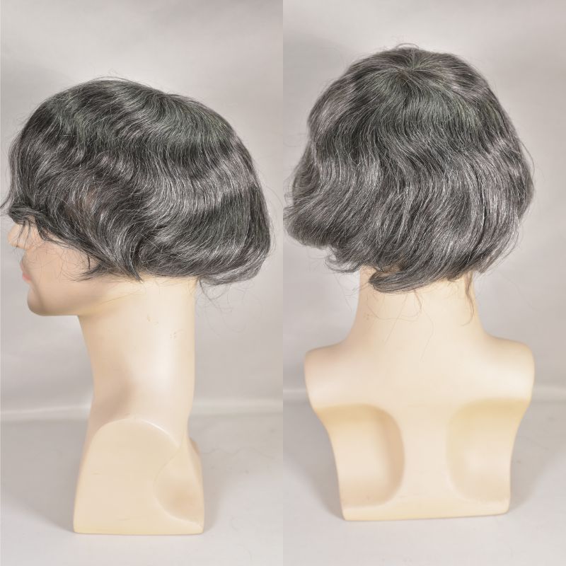 Men's Toupee  French Lace Front  Fine Mono Hairpiece With Lace Front and Skin PU Around Mens Toupee 100% Human Hair Piece Durable Hair System For Men Natural Hairline 8x10