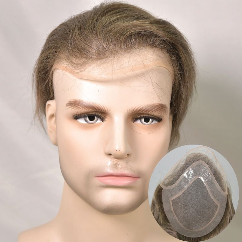 Men Toupee Front Lace with Mono with PU Toupee for Man Human Hair  Monofilament Hair System Replacement 8x10 Base Size 6# Brown Color