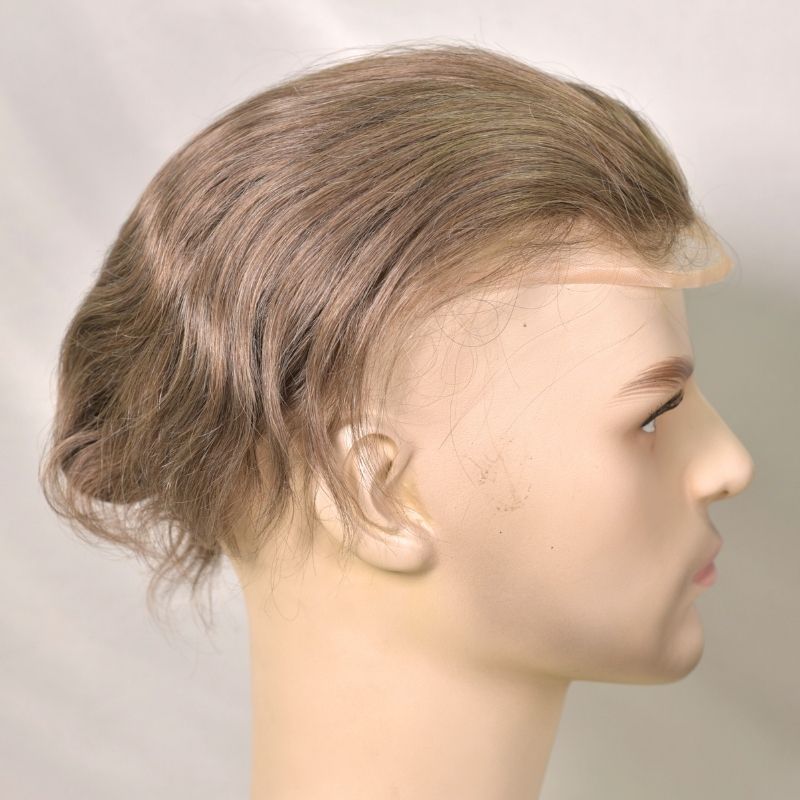 Men Toupee Front Lace with Mono with PU Toupee for Man Human Hair  Monofilament Hair System Replacement 8x10 Base Size 6# Brown Color