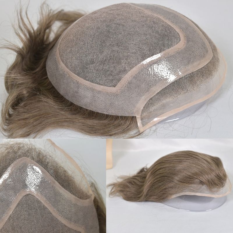 Men Toupee Front Lace with Mono with PU Toupee for Man Human Hair  Monofilament Hair System Replacement 8x10 Base Size 6# Brown Color
