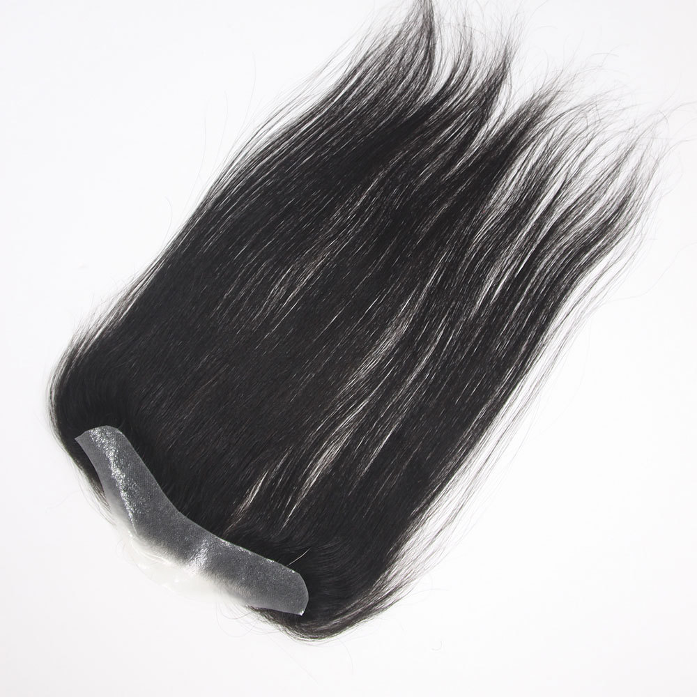 Men and Women Forehead Hairline Toupee 100% Human Hair Skin PU Man Hairpieces 13inch Long Frontal Hair Topper for Receding Natural Hairline Replacement Systems 1B Color 0.78x6.29INCH