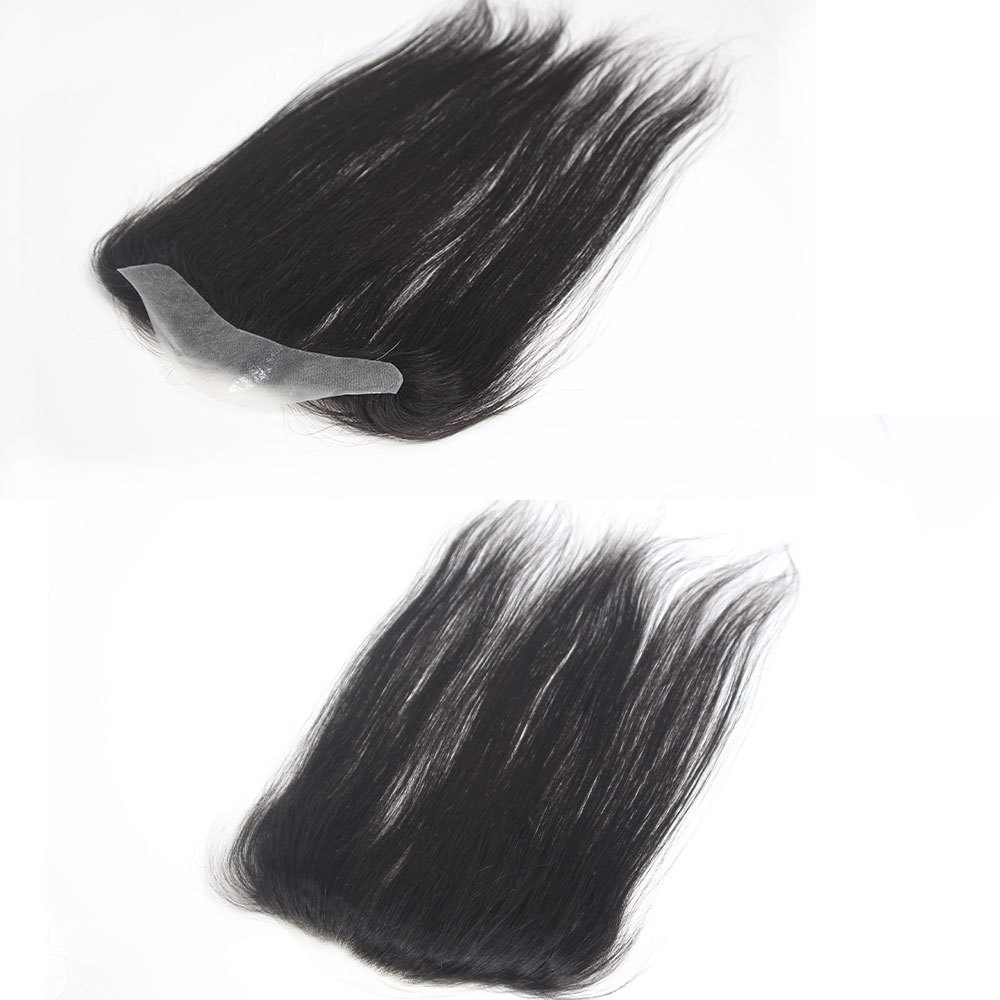 Men and Women Forehead Hairline Toupee 100% Human Hair Skin PU Man Hairpieces 13inch Long Frontal Hair Topper for Receding Natural Hairline Replacement Systems 1B Color 0.78x6.29INCH