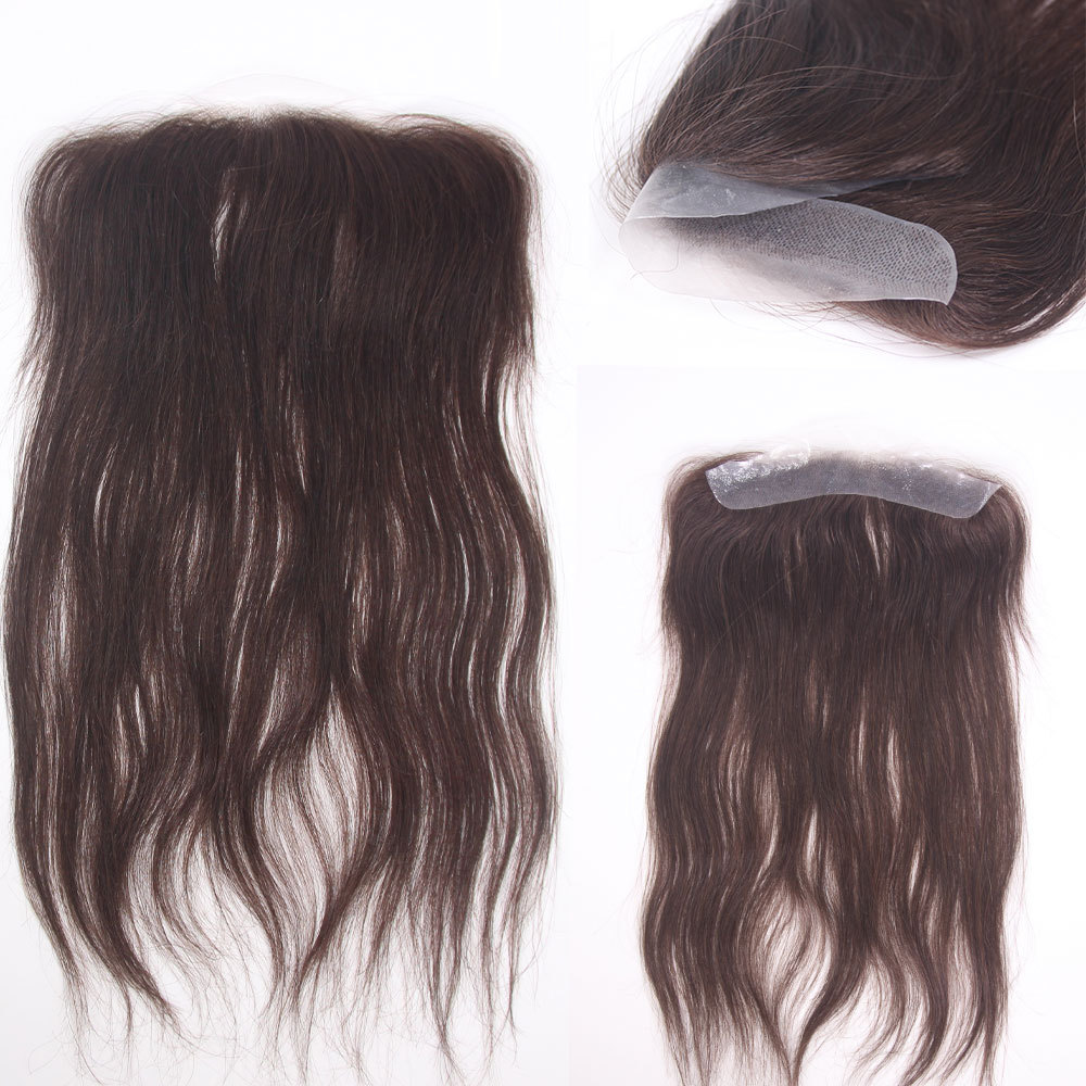 Men and Women Forehead Hairline Toupee 100% Human Hair Skin PU Man Hairpieces 13inch Long Frontal Hair Topper for Receding Natural Hairline Replacement Systems 1B Color 0.78x6.29INCH