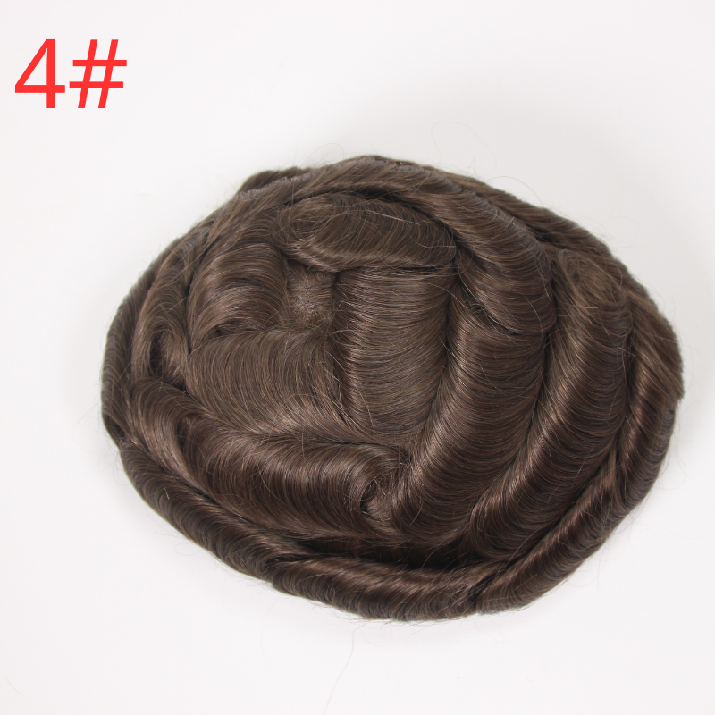 30mm Wavy Men Toupee  0.04-0.06mm Full PU Stock Toupee for  Man 1BT60 White Color  Super Thin Skin Man Hair Transparent Poly Hair System 8x10 Inch Hair Replacement
