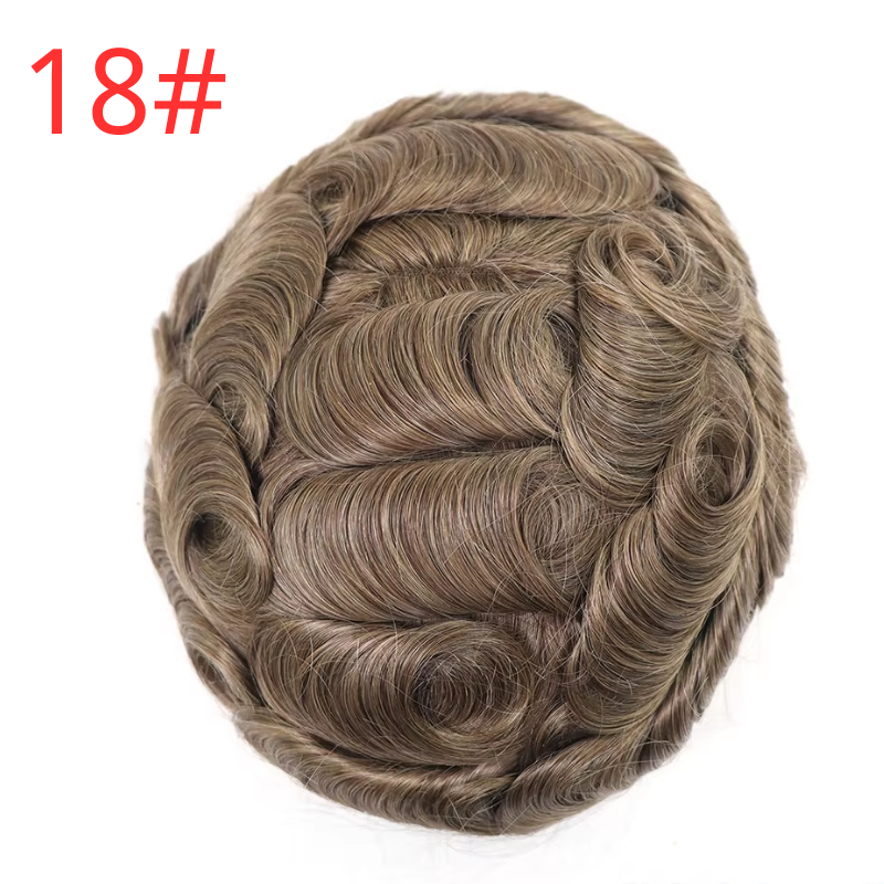 30mm Wavy Men Toupee  0.04-0.06mm Full PU Stock Toupee for  Man 1BT60 White Color  Super Thin Skin Man Hair Transparent Poly Hair System 8x10 Inch Hair Replacement