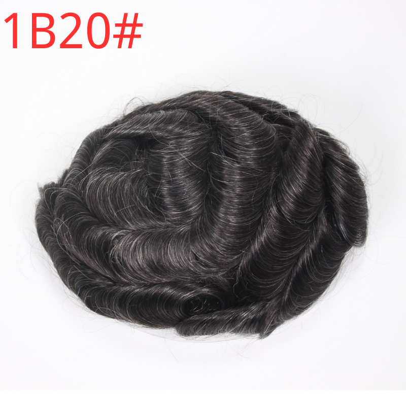 30mm Wavy Men Toupee  0.04-0.06mm Full PU Stock Toupee for  Man 1BT60 White Color  Super Thin Skin Man Hair Transparent Poly Hair System 8x10 Inch Hair Replacement