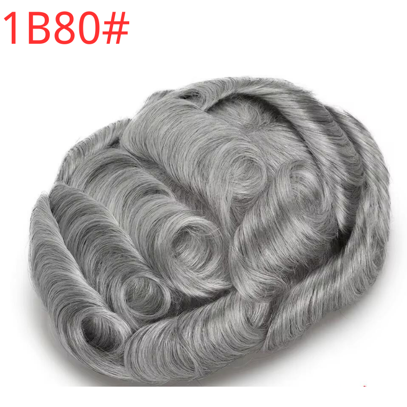 30mm Wavy Men Toupee  0.04-0.06mm Full PU Stock Toupee for  Man 1BT60 White Color  Super Thin Skin Man Hair Transparent Poly Hair System 8x10 Inch Hair Replacement
