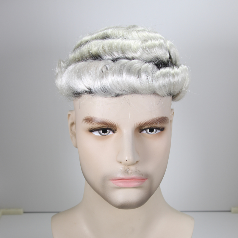 30mm Wavy Men Toupee  0.04-0.06mm Full PU Stock Toupee for  Man 1BT60 White Color  Super Thin Skin Man Hair Transparent Poly Hair System 8x10 Inch Hair Replacement