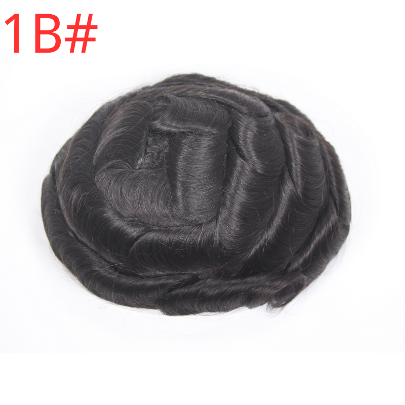 30mm Wavy Men Toupee  0.04-0.06mm Full PU Stock Toupee for  Man 1BT60 White Color  Super Thin Skin Man Hair Transparent Poly Hair System 8x10 Inch Hair Replacement