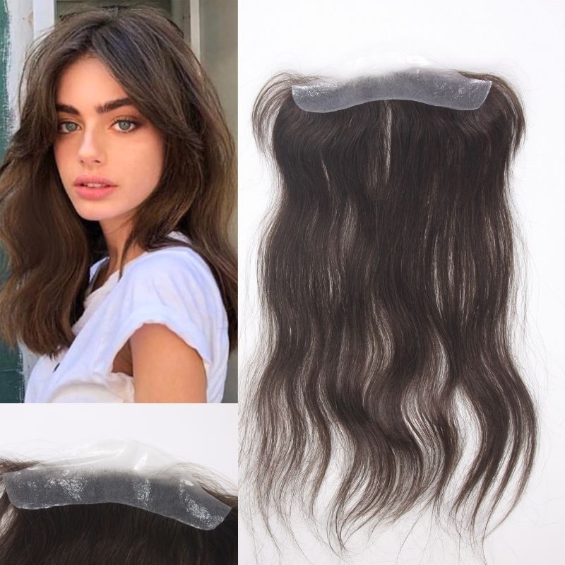 Men and Women Forehead Hairline Toupee 100% Human Hair Skin PU Man Hairpieces 13inch Long Frontal Hair Topper for Receding Natural Hairline Replacement System