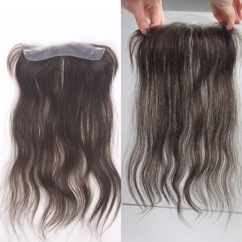 Men and Women Forehead Hairline Toupee 100% Human Hair Skin PU Man Hairpieces 13inch Long Frontal Hair Topper for Receding Natural Hairline Replacement System