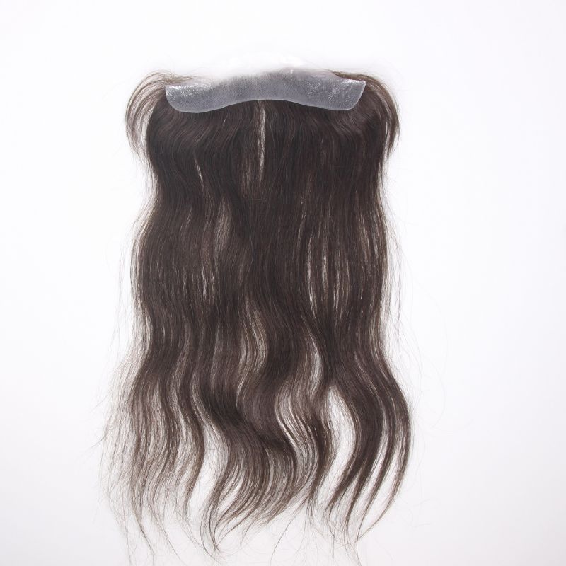 Men and Women Forehead Hairline Toupee 100% Human Hair Skin PU Man Hairpieces 13inch Long Frontal Hair Topper for Receding Natural Hairline Replacement System