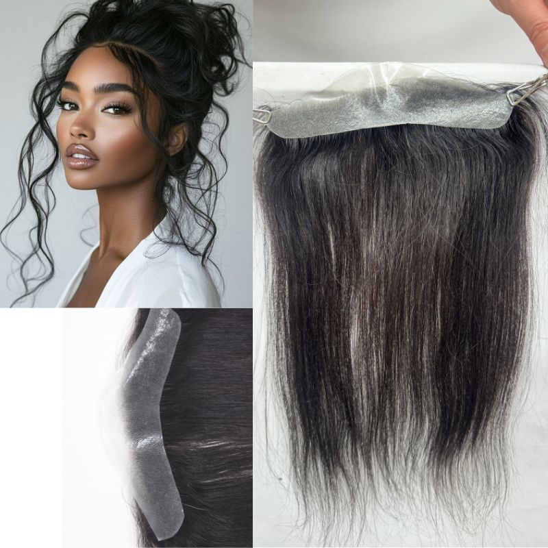 Men and Women Forehead Hairline Toupee 100% Human Hair Skin PU Man Hairpieces 13inch Long Frontal Hair Topper for Receding Natural Hairline Replacement System 1B# Natural Black