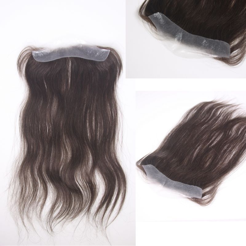 Men and Women Forehead Hairline Toupee 100% Human Hair Skin PU Man Hairpieces 13inch Long Frontal Hair Topper for Receding Natural Hairline Replacement System