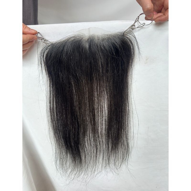 Men and Women Forehead Hairline Toupee 100% Human Hair Skin PU Man Hairpieces 13inch Long Frontal Hair Topper for Receding Natural Hairline Replacement System 1B# Natural Black