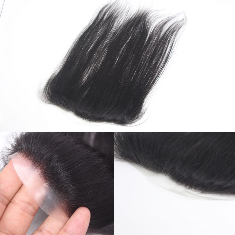 Men and Women Forehead Hairline Toupee 100% Human Hair Skin PU Man Hairpieces 13inch Long Frontal Hair Topper for Receding Natural Hairline Replacement System 1B# Natural Black
