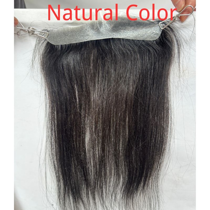 Men and Women Forehead Hairline Toupee 100% Human Hair Skin PU Man Hairpieces 13inch Long Frontal Hair Topper for Receding Natural Hairline Replacement System 1B# Natural Black
