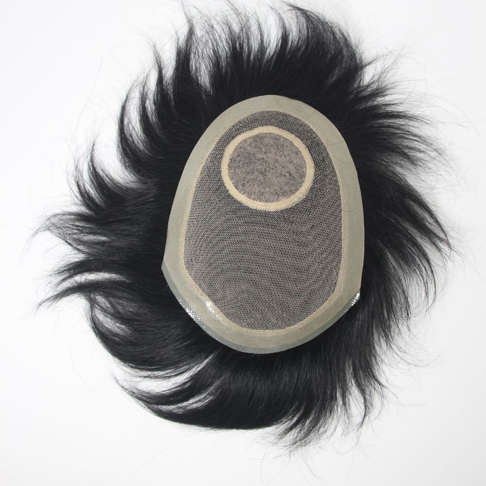 Voloria Hair Men Hair Toupee 100% Human Hair PU Edge Lace Center Injected Top Hair System Lace with PU 130% Density  Hair Replacement 1B Color 13x18cm 15x17cm Base Size 3 inch Cut