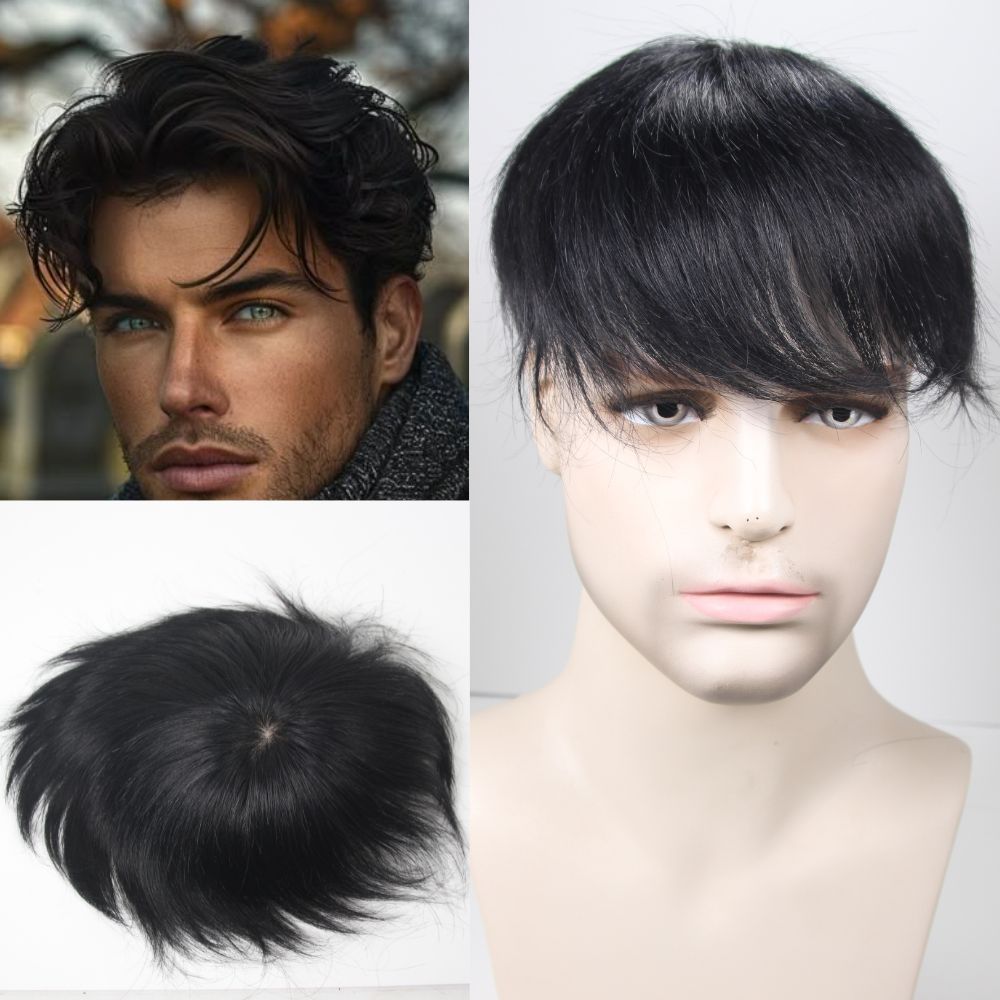Voloria Hair Men Hair Toupee 100% Human Hair PU Edge Lace Center Injected Top Hair System Lace with PU 130% Density  Hair Replacement 1B Color 13x18cm 15x17cm Base Size 3 inch Cut