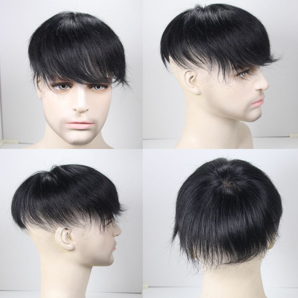 Voloria Hair Men Hair Toupee 100% Human Hair PU Edge Lace Center Injected Top Hair System Lace with PU 130% Density  Hair Replacement 1B Color 13x18cm 15x17cm Base Size 3 inch Cut