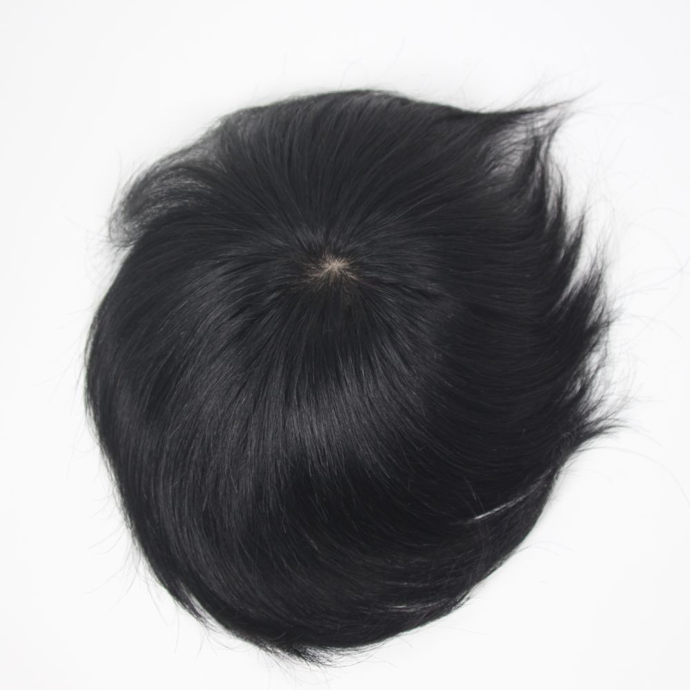Voloria Hair Men Hair Toupee 100% Human Hair PU Edge Lace Center Injected Top Hair System Lace with PU 130% Density  Hair Replacement 1B Color 13x18cm 15x17cm Base Size 3 inch Cut