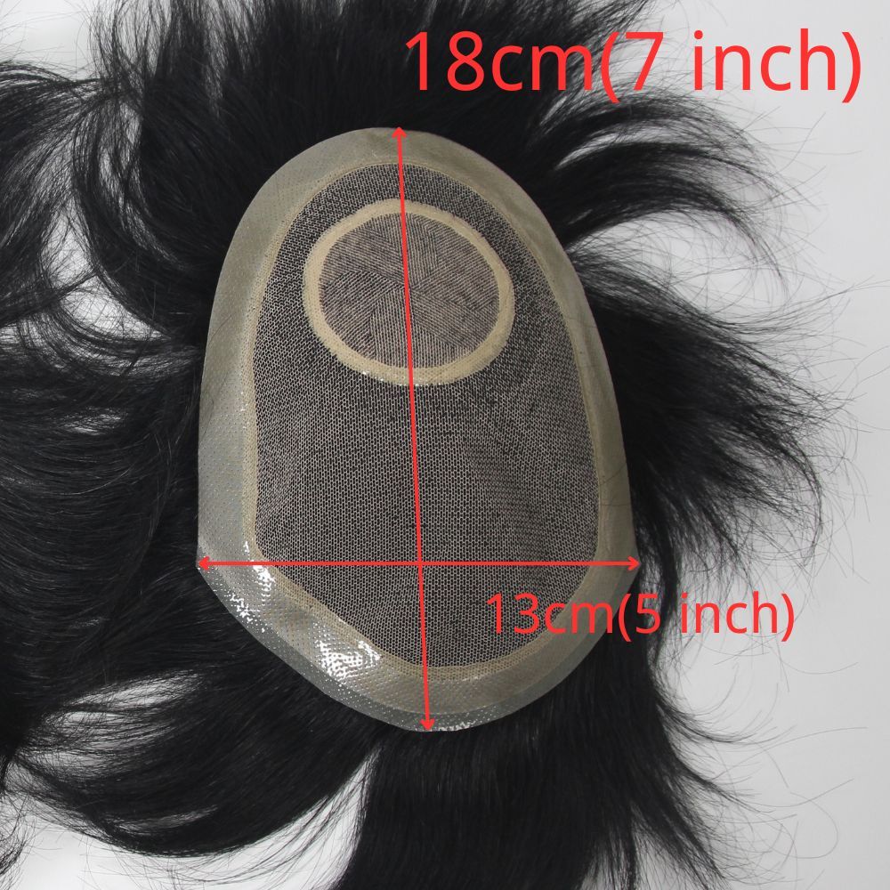 Voloria Hair Men Hair Toupee 100% Human Hair PU Edge Lace Center Injected Top Hair System Lace with PU 130% Density  Hair Replacement 1B Color 13x18cm 15x17cm Base Size 3 inch Cut